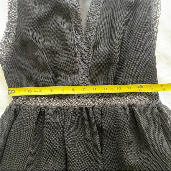 Sandro Paris Black Cocktail Plunging V-Neck Lace Trim Mini Fancy Party Dress